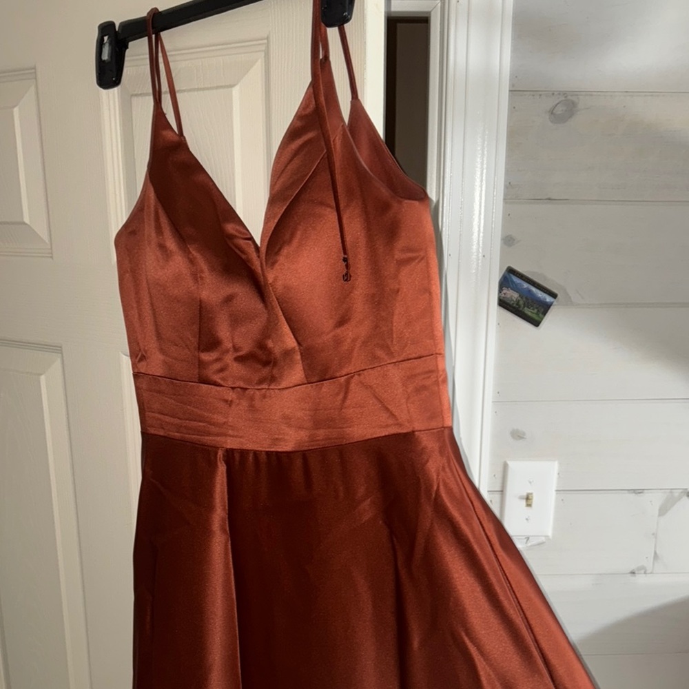 Elegant Bridesmaid Rust Satin Dress